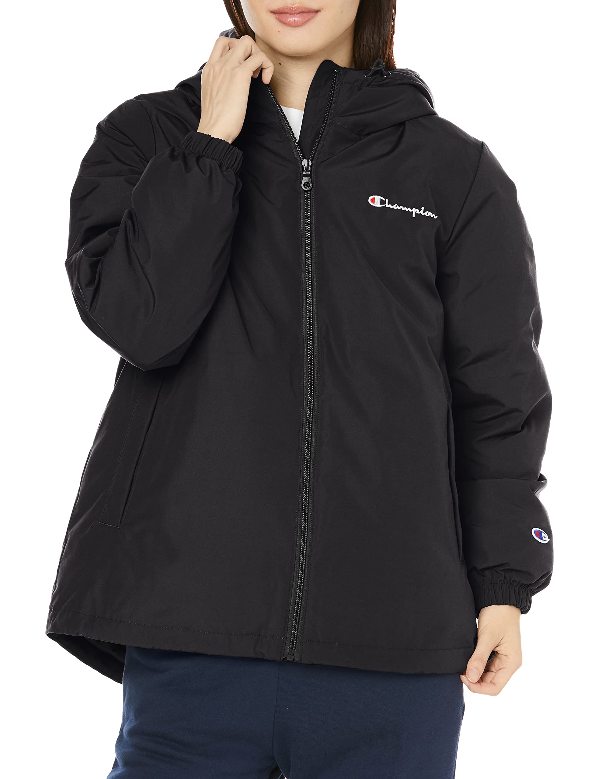 

Куртка с капюшоном Long Script Zip Hooded M [Champion], рукав, логотип, куртка, CW-W601, женская, черная, чёрный