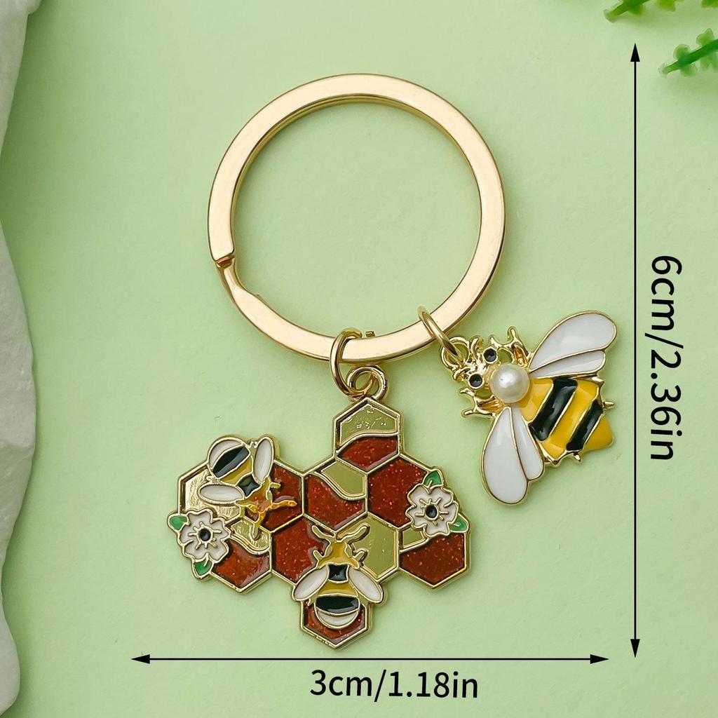 Personalized Pearl Bee & Sunflower Honeycomb Keychain Charm
