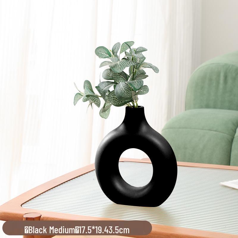 Retro Faux Ceramic Flower Vase - Simple Plastic Ornament for Dried or Real Flowers in Living Room