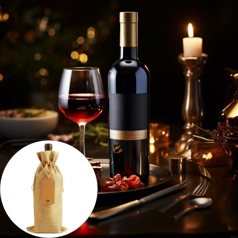 Pack of 10 Decorative Hemps Wine Gift Bags Champagne Pouches Perfect for Christmas Parties and Special Celebration HX6C