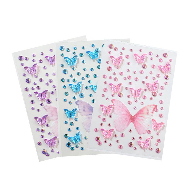 Children's Sequin Eyeshadow & Butterfly Rhinestone Stickers - Glue-Free, Self-Adhesive Stage Makeup for Performances