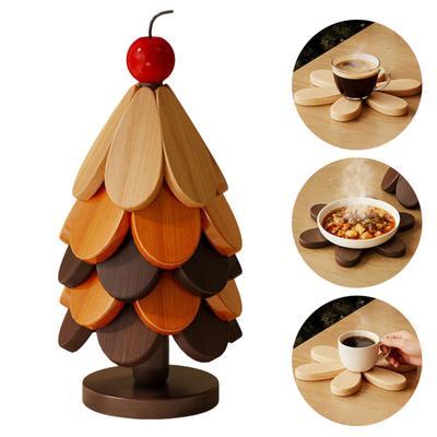 Yousheng Christmas Tree Trivet Mats Set Heat-Resistant Wood Tripod Pot Holder Stain Resistant Table Protectors for Kitchen Dining