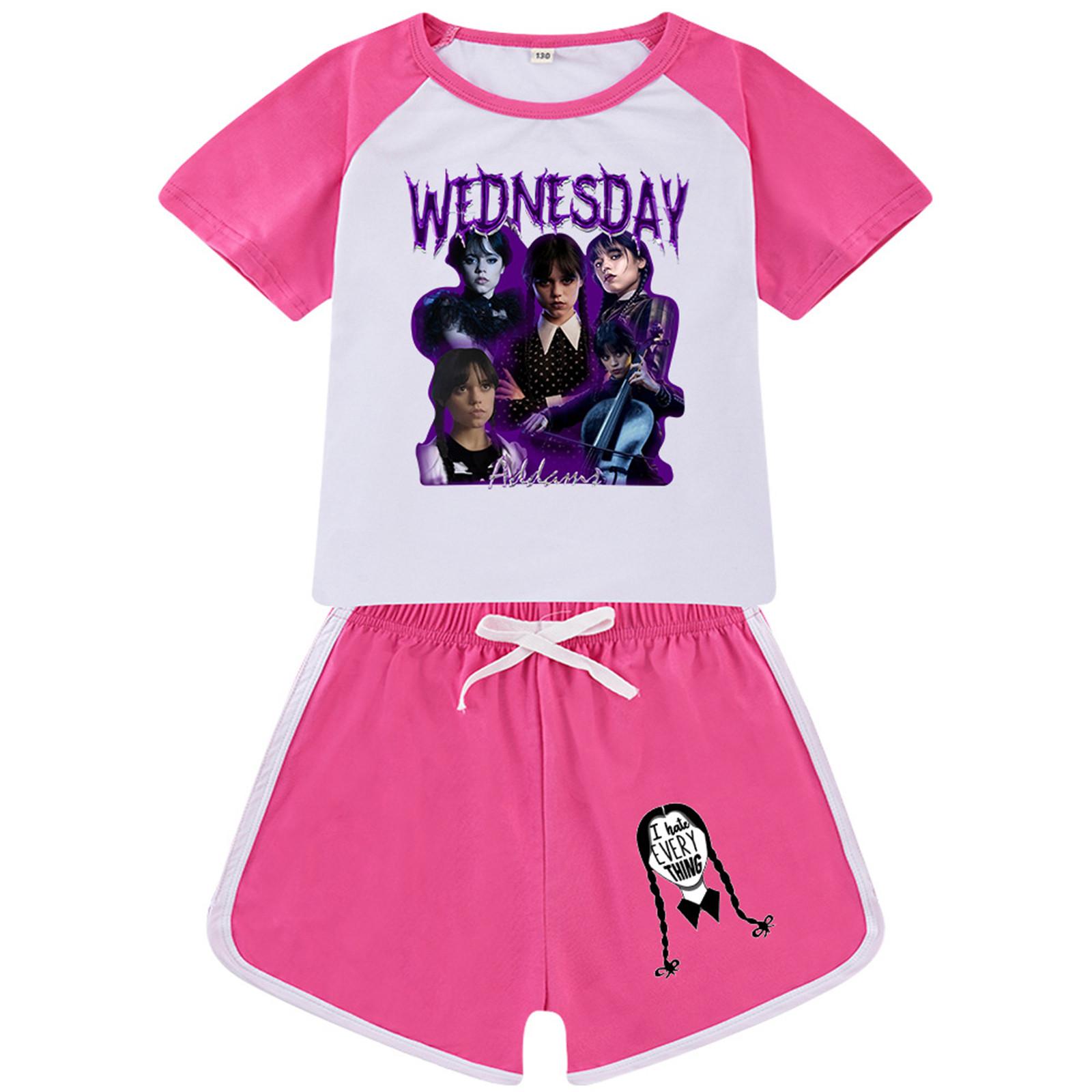 

Летний комплект из двух предметов, детский топ большого размера с круглым вырезом и короткими рукавами и облегающие велосипедные шорты для йоги в полоску 140