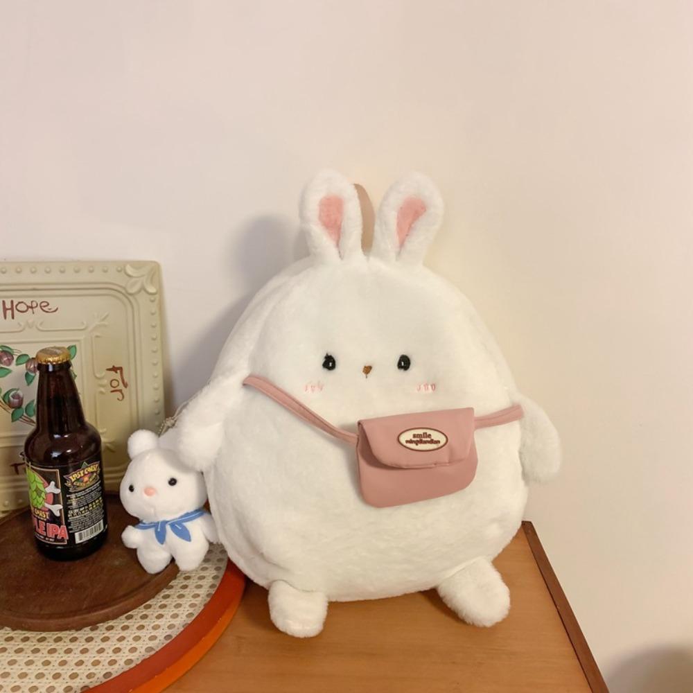 With pendant Bunny Crossbody Bag Large Capacity Plush Book Bag Plush Rabbit Backpack  Girls
