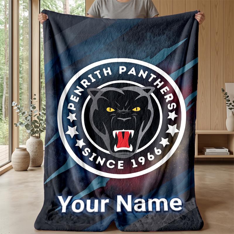 Penrith Panthers Custom Flannel Throw Blanket Print Your Name Text Soft Warm Blanket Holiday Present