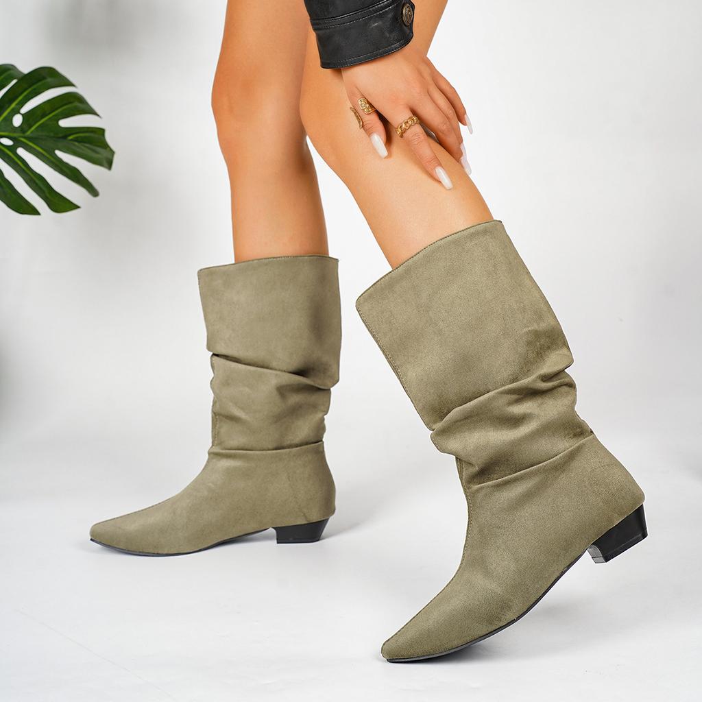 Anti-slip Shoes - New Style Boots for Women, Pointed Toe, Low Heel, Mid-calf Length, Retro Style Boots