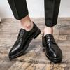 Men's Large Size Formal Brogue Leather Lace-up Shoes - Pointed Toe, Trendy Casual