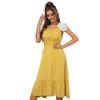 Women Casual Long Dress Spring Summer Solid A-line V-Neck Short Sleeve High Waist Ruffles Slim Lace Patchwork Sizes S-XL
