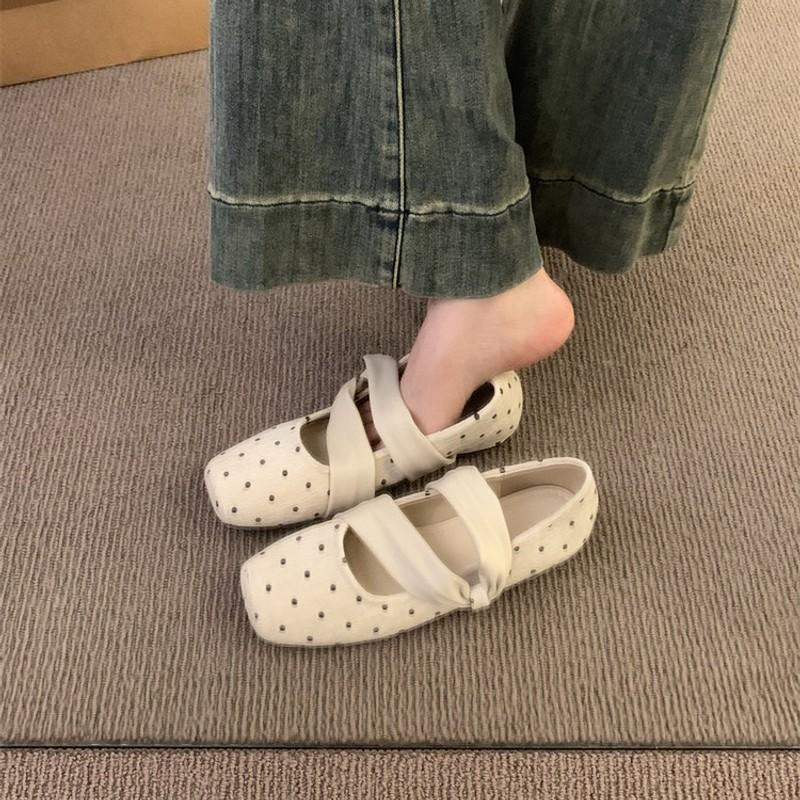 Inner height increase! Korean retro polka dot square head Mary Jane shoes light mouth single shoes ballet shoes early autumn French women's shoes