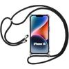 Protective Case - E.F.CONNECTION - for iPhone 14 - Flexible - Shockproof - Transparent with Black Lanyard