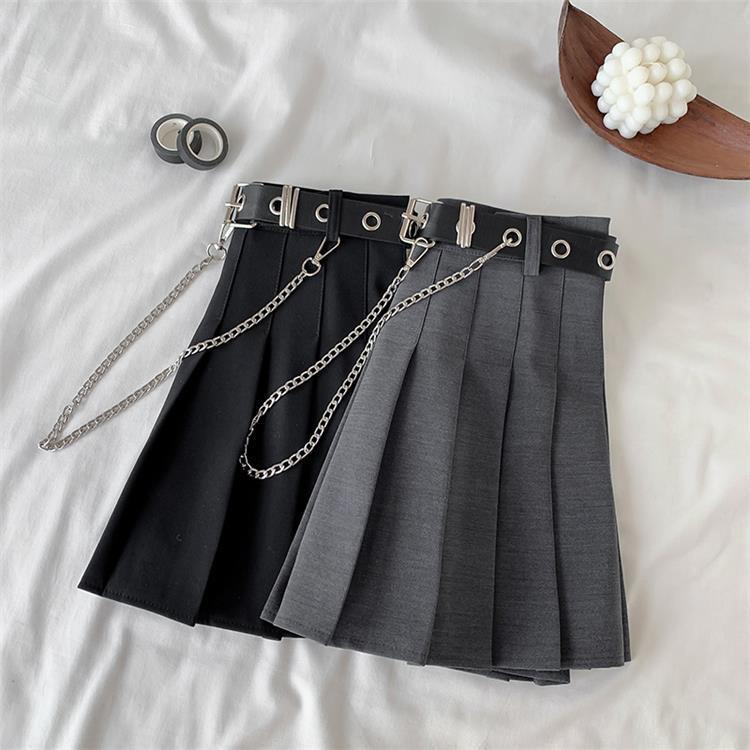 Fashion Chain Skirt High Waist and Slim A-line Skirt Hip-hop Punk Chain Belt Punk Wind Accessories Pleated Skirt
