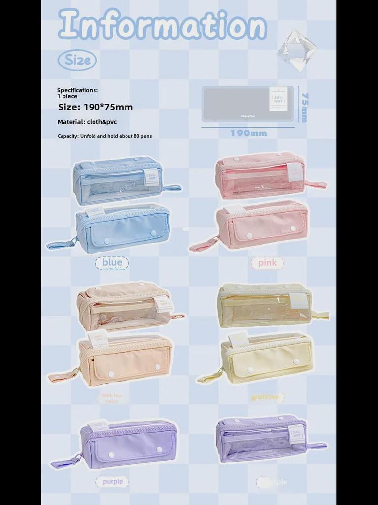 RosyPosy Korean Creative Large Capacity Prism Pencil Case - Transparent with Zipper for Students