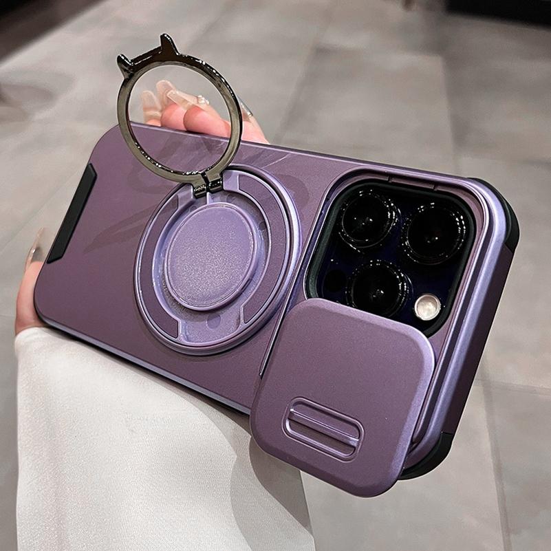 

Защита камеры со сдвижной шторкой, магнитный кронштейн, чехол Magsafe для iPhone 15 12 11 13 14 16 Pro Max 16 Plus, сверхпрочная бронированная накладка for iPhone 16 Pro фиолетовый
