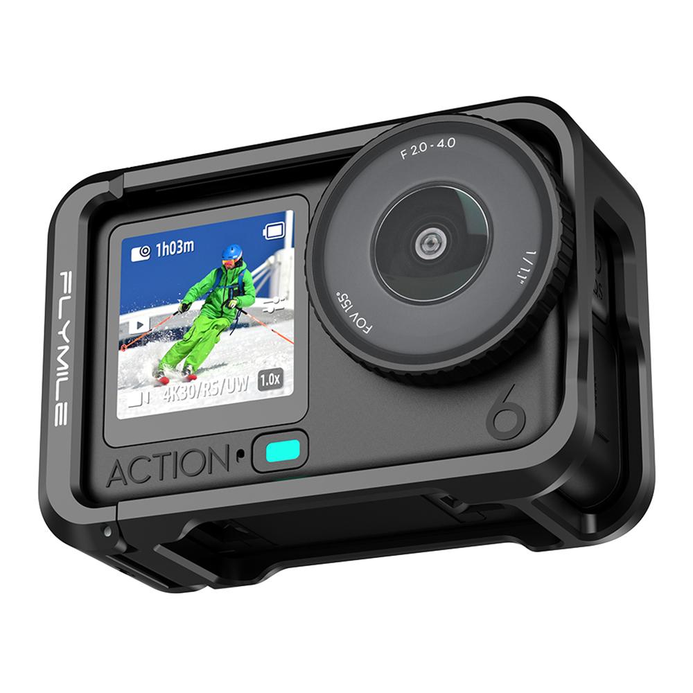 FLYMILE Single Opening Camera Cage for DJI Osmo Action 6 Protective Metal Frame with Cold Shoe and 1 / 4" Thread