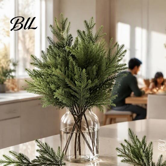 Tabletop Holiday Floral Filler Artificial Lighted Pine with Lights, Fairy Light Olive Branch, Realistic Faux Warm White LED Twig Lights Stem for Home