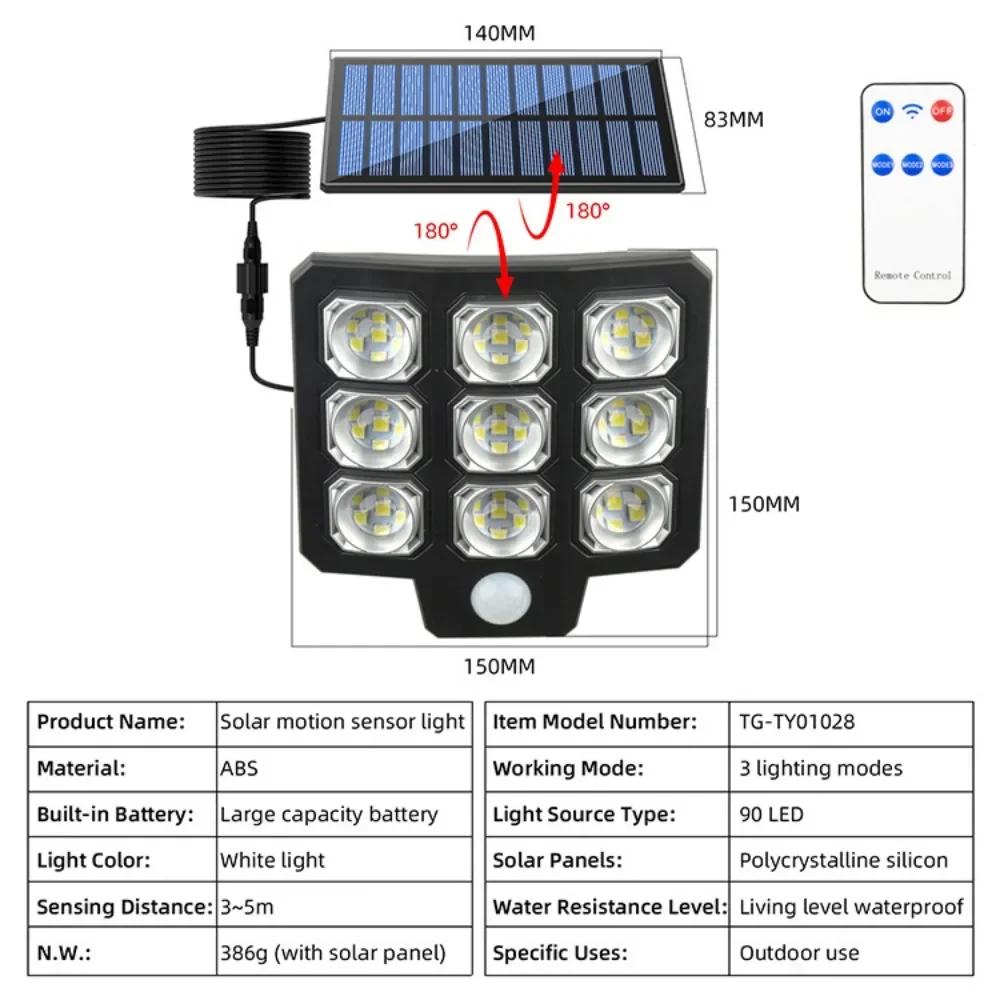 Outdoor LED COB Solar Lights Split Motion Sensor Flood Lights Waterproof Solar Light Remote Control Wall Lamp Yard Patio Garden