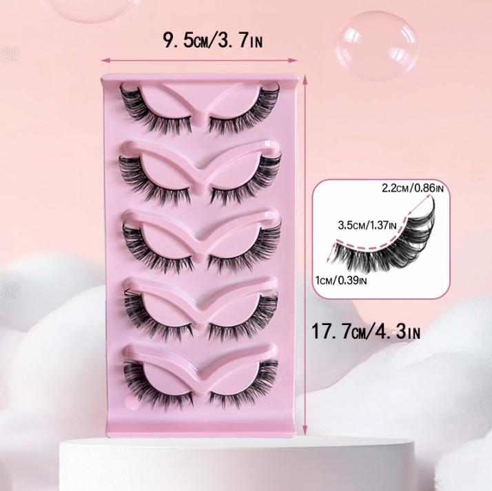 Europäischer und amerikanischer Stil 5 Paar Fuchsstil schräg fliegende künstliche Wimpern, natürlicher schwarzer Stiel Katzenaugen künstliche Wimpern