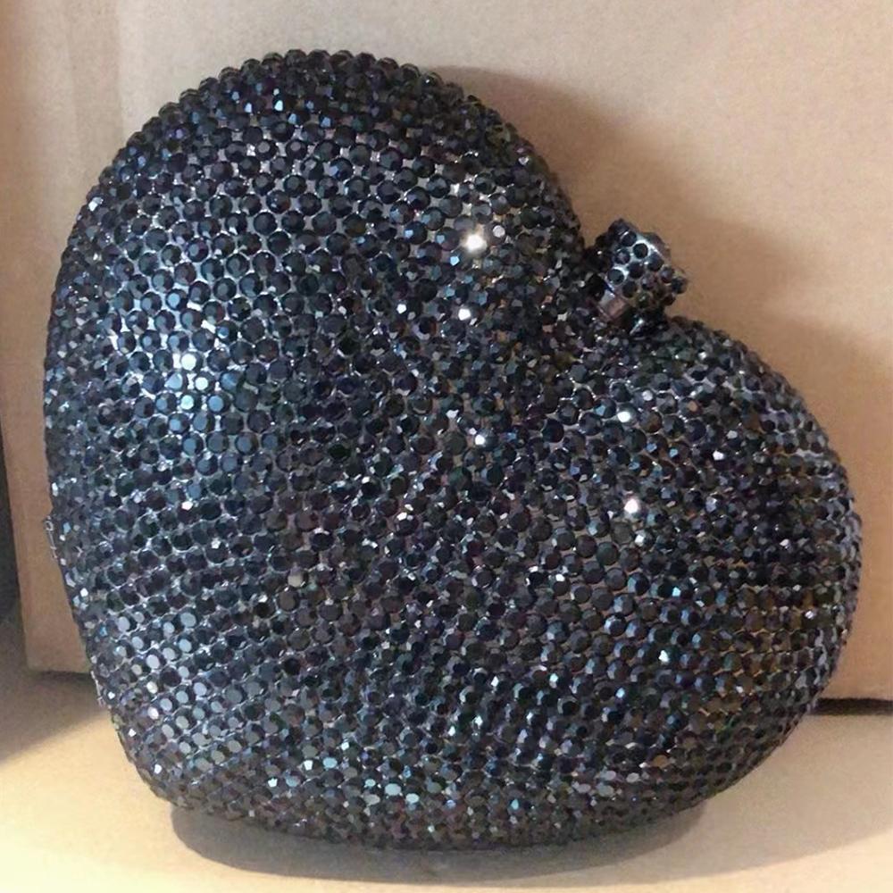 Heart-Shape Women’s Purse Diamond Evening Clutches Bag Red/Silver Gold Hard Metal Clutch Luxury Handbags Prom Dinner Purse