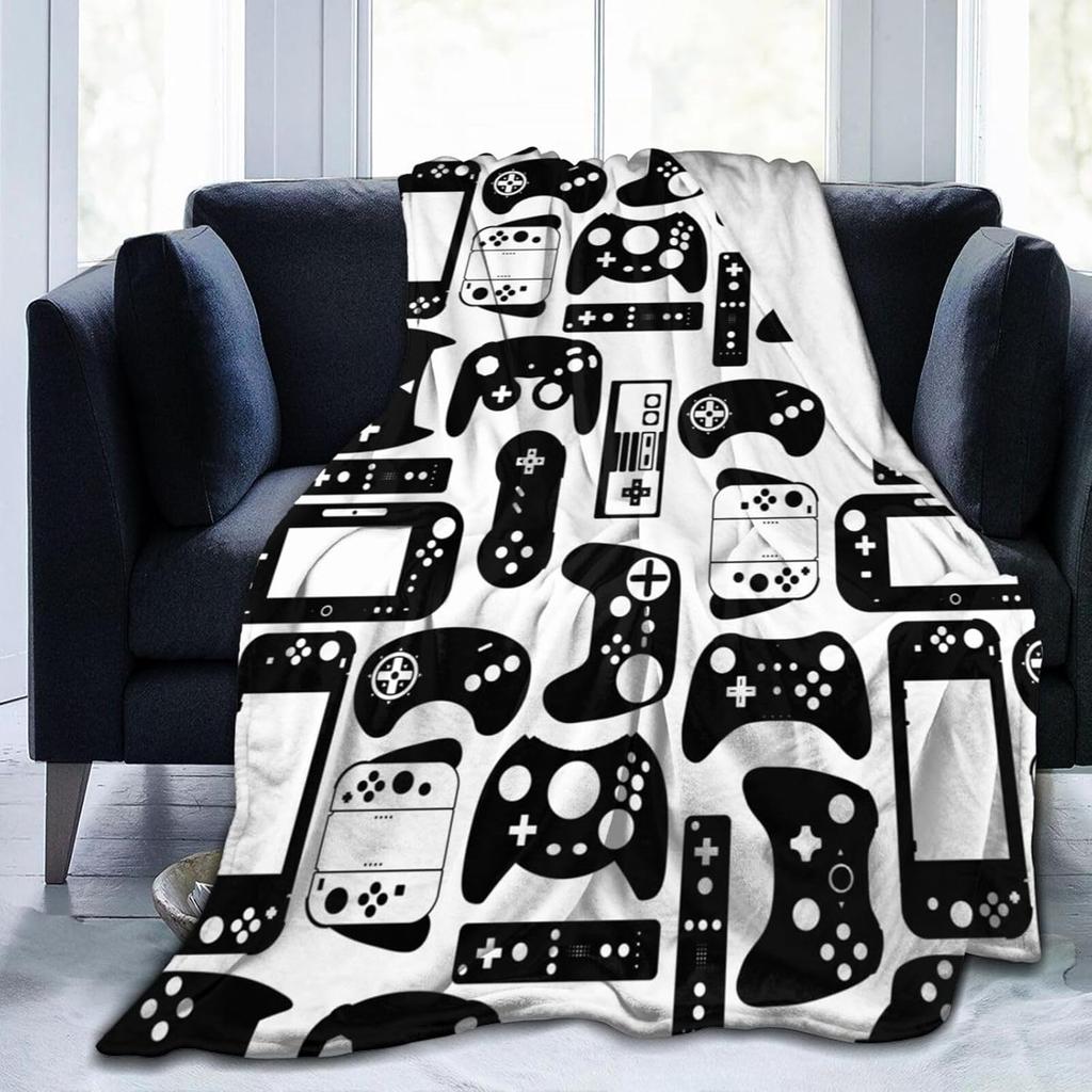 Gamer Fleece Throw Blanket For Bed Sofa Couch,Game Gamepad Flannel Fuzzy Blanket, Modern Game Controller Bed Blanket Room Decor