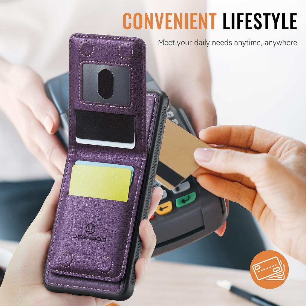 For Samsung Galaxy A51 4G SM-A515 Leather Back Cover Compatible with MagSafe JEEHOOD J06 Phone Case with Card Bag RFID Blocking