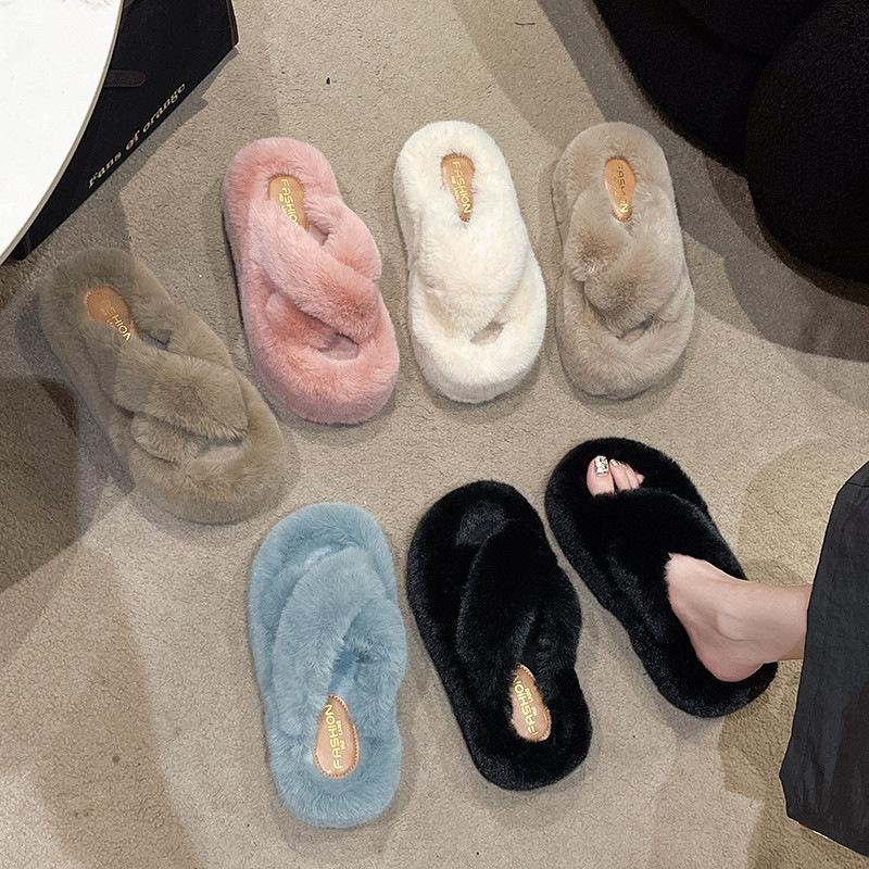 Huge comfortable fluffy slippers for women's outer wear 2025 new Korean version thick-soled 7cm small autumn and winter cotton slippers
