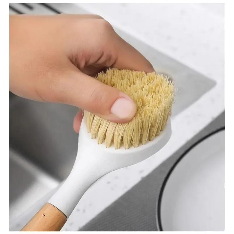 Wooden Handle Pot Brush Multi Functional Oil Resistant Scrubber for Pans Bowls Durable Non Scratch Kitchen Cleaning Tool Durable