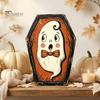 Fall Farmhouse Tabletop Centerpiece Vintage Halloween Wooden Decor, Cat Mummy Skeleton Figurines, Decorative Signs for Fireplace Shelf Mantel