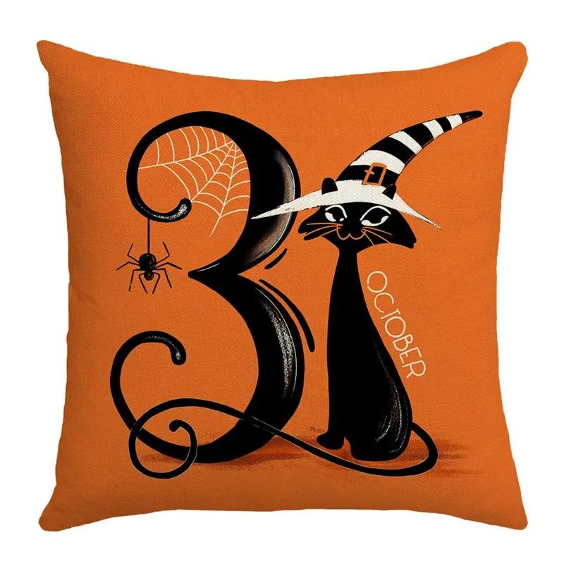 40/45/50cm Halloween Party Decorations Linen Pillowcase for Sofa Black Witch Ghost Print Throw Pillow Cover Home Decor