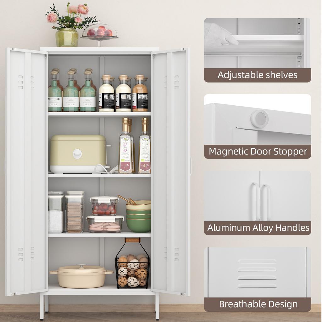 White 2-Door Metal Storage Cabinet with Adjustable Shelves, Ideal for Clothing Storage In Bedroom, Living Room, Office & Gym