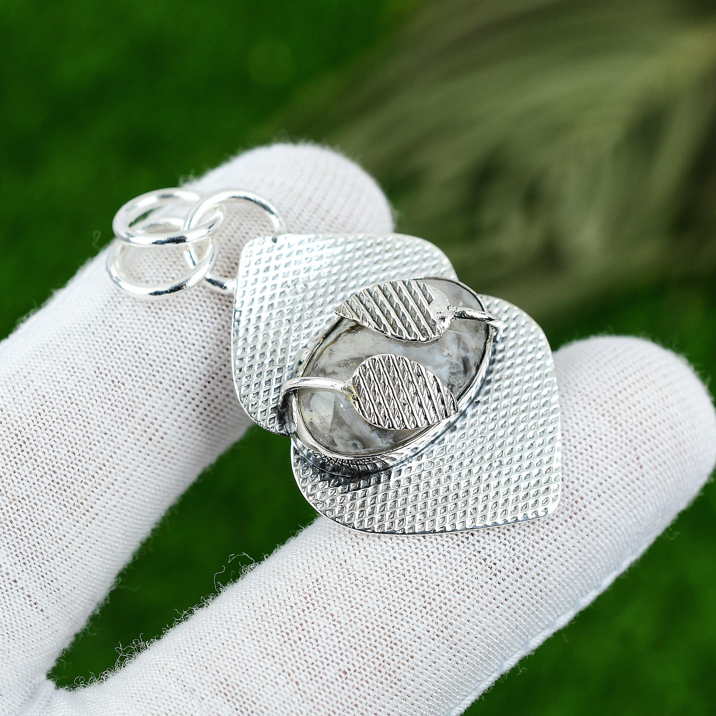 

Womens day Sale Natural Plume Agate Bezel Unique Artisan Pendant Sterling Silver