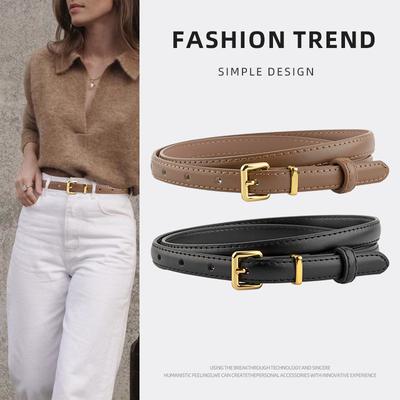 Simple Korean Style Genuine Leather Women's Belt Versatile Ins Style Alloy Jeans Decorative Women's Slender Belt