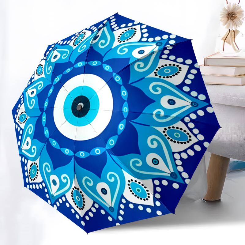 

1PC Turkish Devil s Eye Folding Umbrella Auto-Open Design 8 Iron Ribs Plastic Handle Foldable Sunshade Perfect Christmas Gifts