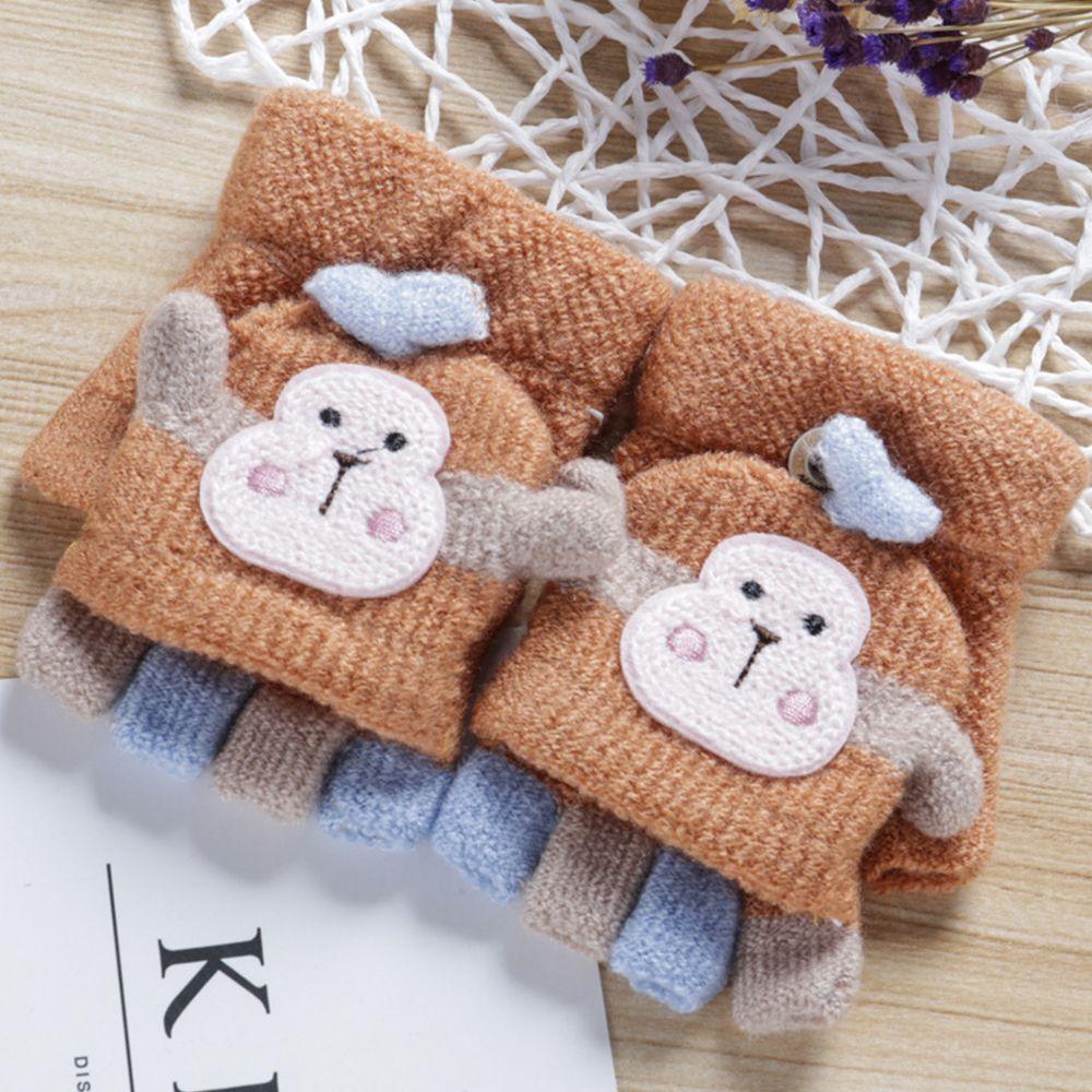 protection Kids Fingerless  Gloves Knitted Gloves Clamshell Half Finger Gloves Winter Warm Mittens