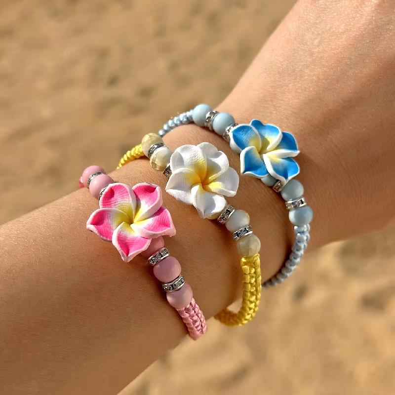 Handmade Bohemian Polymer Clay Y2K Sweet Colorful Egg Flower Braid Chain Bracelets for Women Jewelry Gift