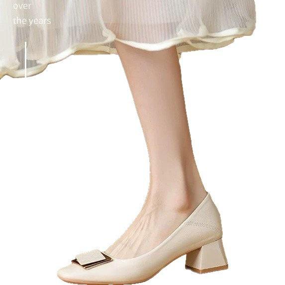 Popular French Commuter Women's Shoes 2025 Autumn New Thick Heels Square Head Shallow Mouth Fashion High Heels Lightweight Temperament Single Shoes
