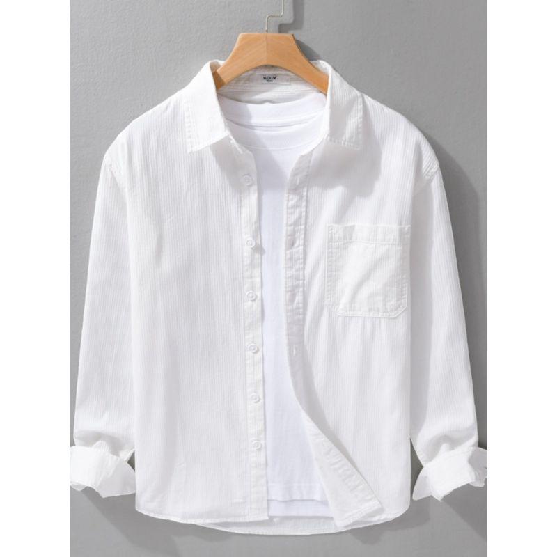 Spring and Autumn Japanese-Style Retro Dark Striped Long Sleeves Shirt Men's Simplicity Pure Cotton Loose Casual Shirt Trendy Easiest for Match