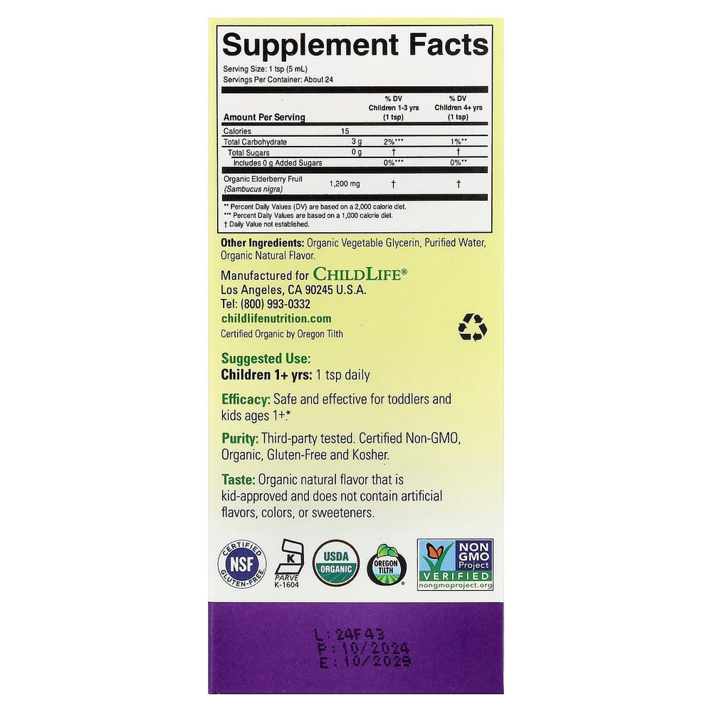 ChildLife Liquid Elderberry, For Ages 1+, 118ml (4 fl oz)