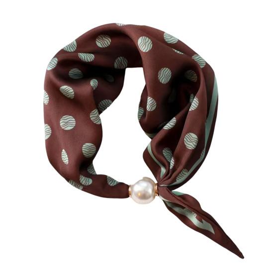 Women Silk Scarf Striped Leopard Dot Print Silk Scarf Necklace with Faux Pearl Magnetic Buttons Formal Wear Accessories