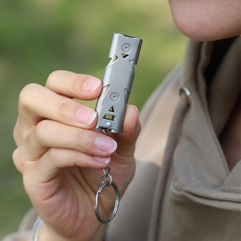 1 Pezzo Fischietto in Acciaio Inossidabile Doppio Tubo Salvavita Emergenza Sos Portachiavi Fischietto Portachiavi Per Sopravvivenza Outdoor Escursionismo Campeggio