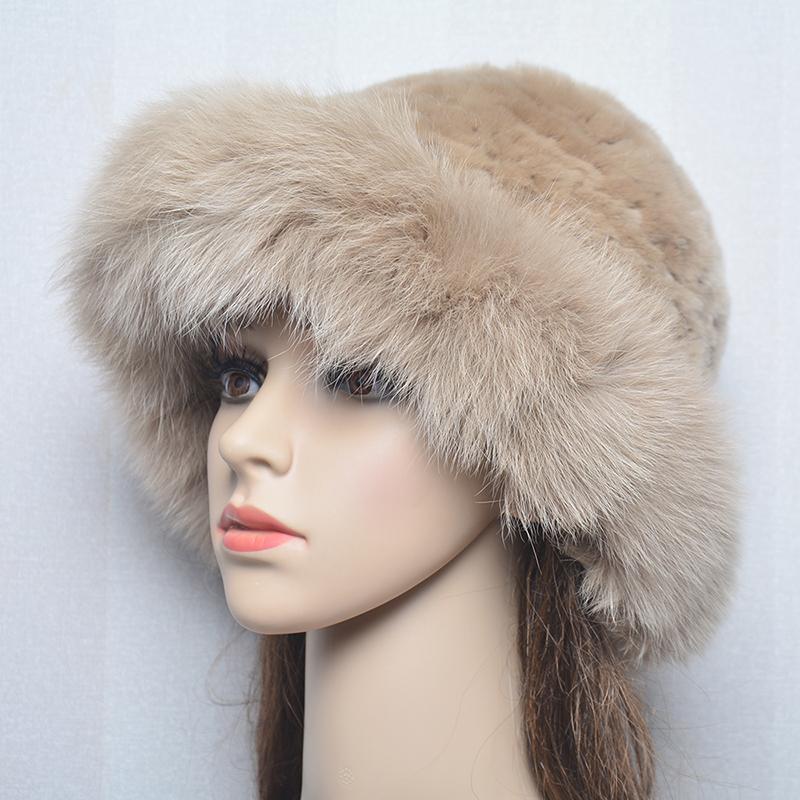 Women Outdoor Winter Warm Natural Fox Fur Hats Lady Knit Fur Cap Female Fashion Knitted Fluffy Real Rex Rabbit Fur Hat