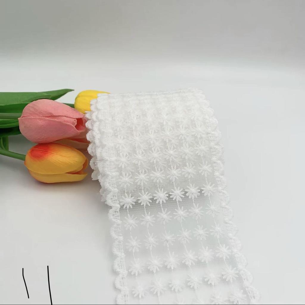 Off White Embroidery Flower Trimmings for Clothing, DIY Sewing Lace Fabrics, Wedding Dresses, Sewing Accessories, 5Yards