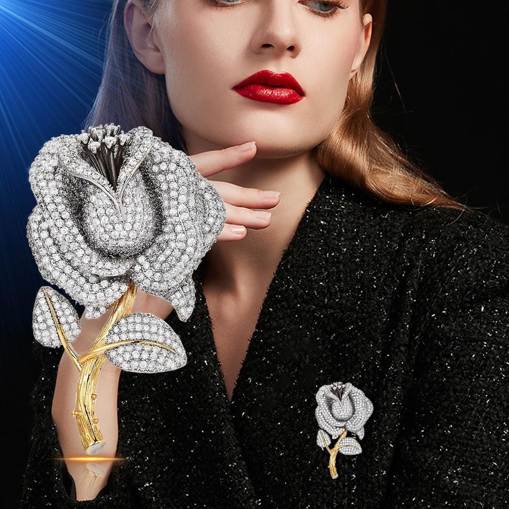 Women S Light Luxury Design Elegant Inlaid Zircon Rose Brooch Fashionable And Versatile Niche Design Sense Brooch