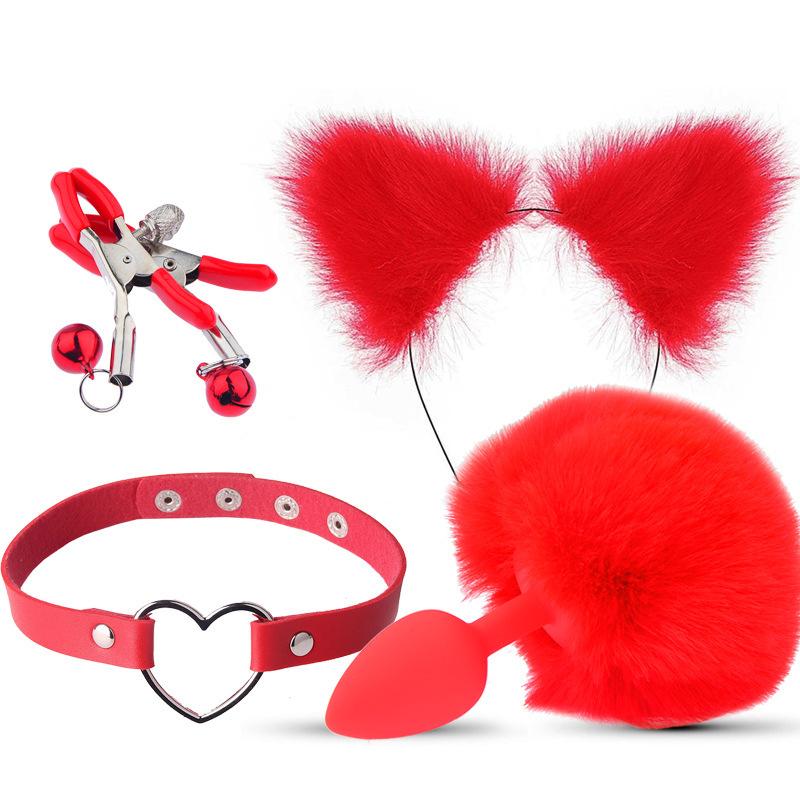 Sexy Ears Barrettes Nipple Clamp Sex Product Men's and Women's Appliances Sex Product SM Metal Sexy Suit Fox Tail
