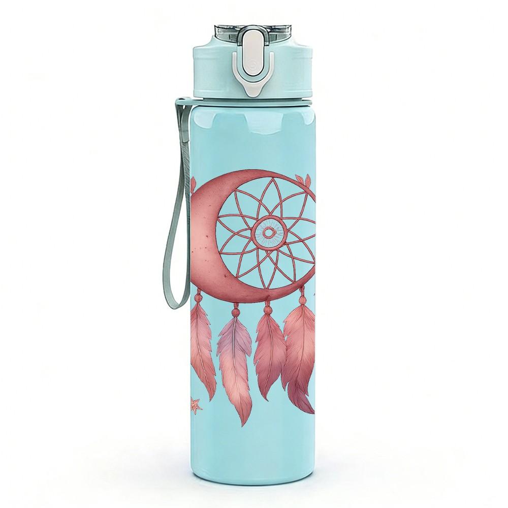 1PC Boho Feather Dreamcatcher 750ml Color Plastic Sports Water Bottle Leakproof Flip Straw Lid Suitable for Sports Office Home Use