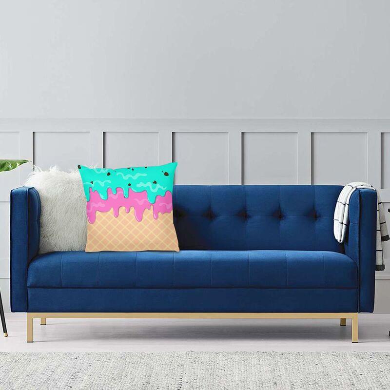 Melting Ice Cream Cone With Mint Chocolate And Strawberry Cushion Cover 40X40Cm Home Decor Print Throw Pillow Case For Sofa