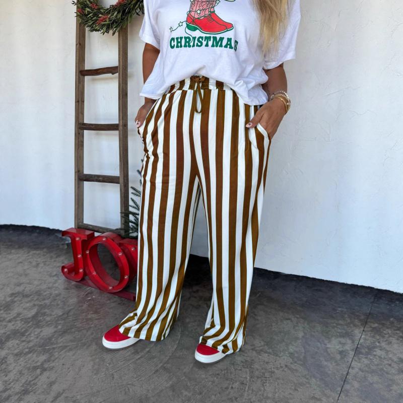 2026 New Women's Loose Casual Striped Printed Long Straight Pants