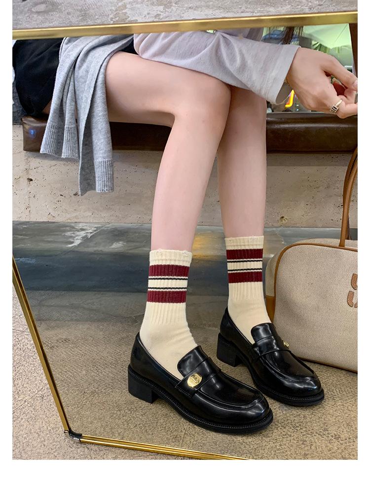 Studiolee new leather versatile round head gold buckle one pedal thick heel loafer small leather shoes women's autumn