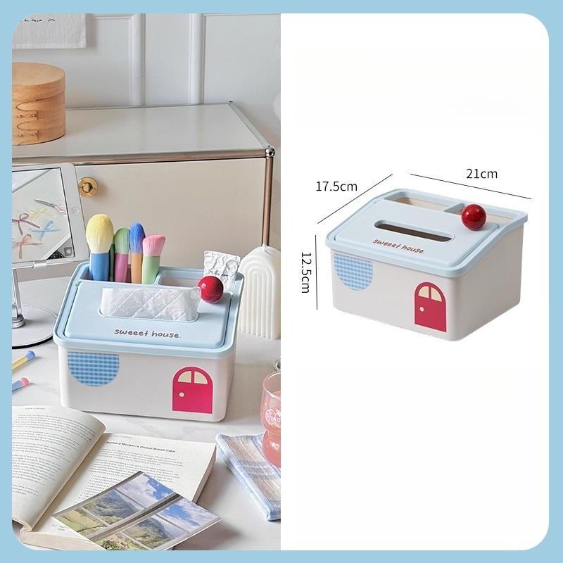 

Sweet House Multifunctional Storage Box Spring Tissue Box Desktop Decoration Creative Living Room Remote Control Storage Holder синий