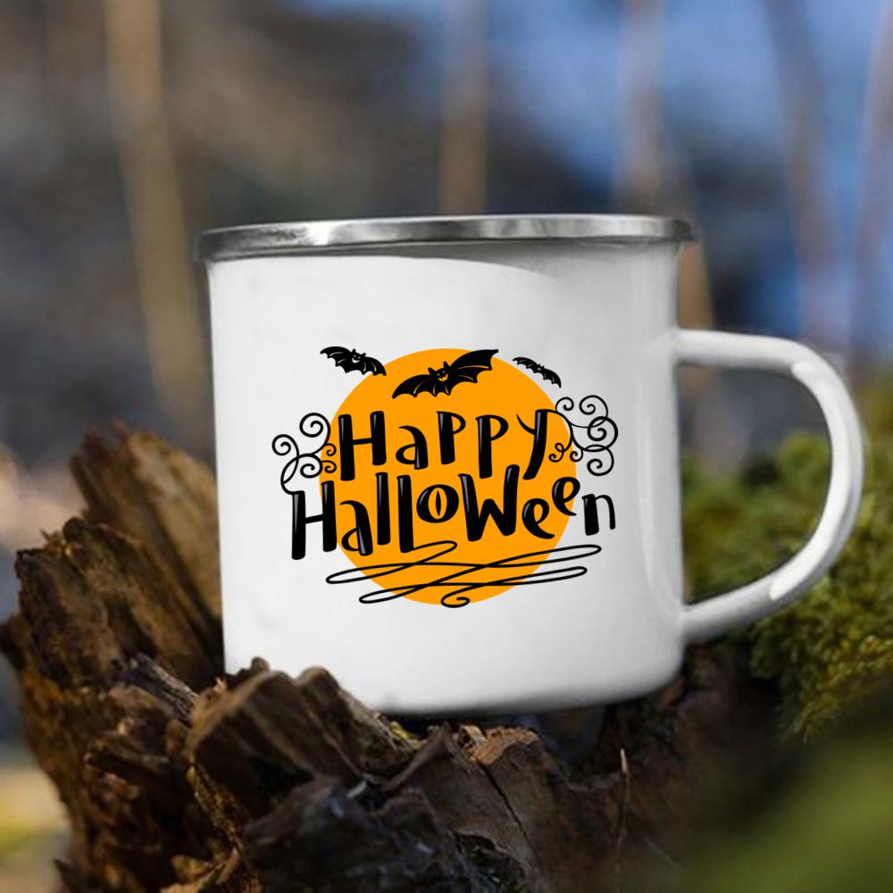 Čarodějnice dýně potisk hrnek retro Halloween smaltované ucho šálky Káva Čaj mléko Hrnky párty Kuchyň dekorovat zábavný dárek pro děti