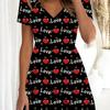 European and American Style 2025 New Fashion Casual High-Quality Heart Pattern V-Neck Short Sleeve Dress for Foreign Trade Women's Wear